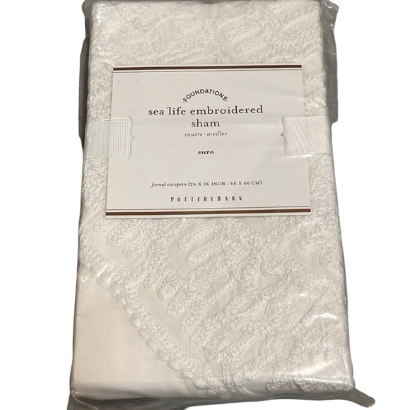 NEW Pottery Barn White Sea Life Embroidered Euro Pillow Sham 26x26 - Picture 1 of 4
